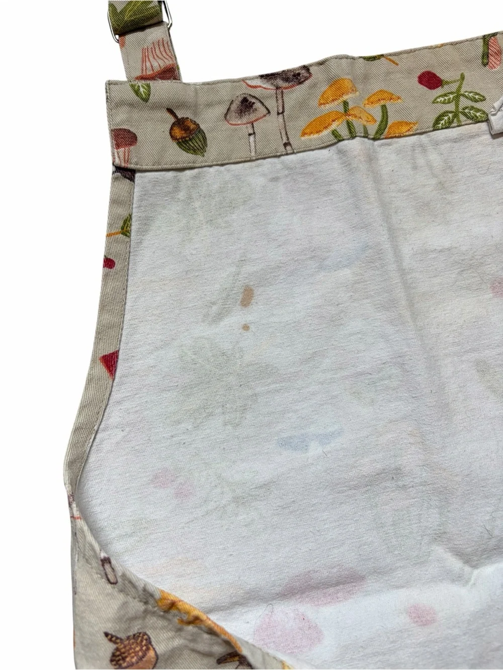Cotton Mushroom Print Apron - White Multicolor